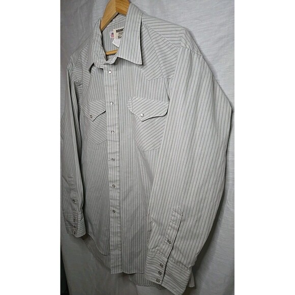 Vintage USA Ruddock Cowboy Western Men's Pearl Snap Pinstriped Shirt 17½ x 35 - Picture 3 of 7
